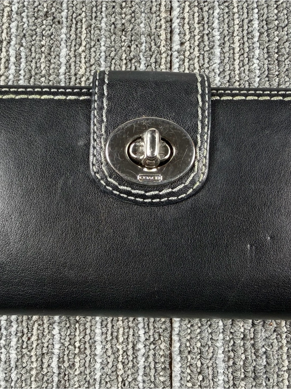 Vintage Coach Black Leather Checkbook Wallet with Silver Turnlock